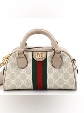 Gucci Beige GG Supreme Satchel Mini with Green and Red Web (Great Condition)